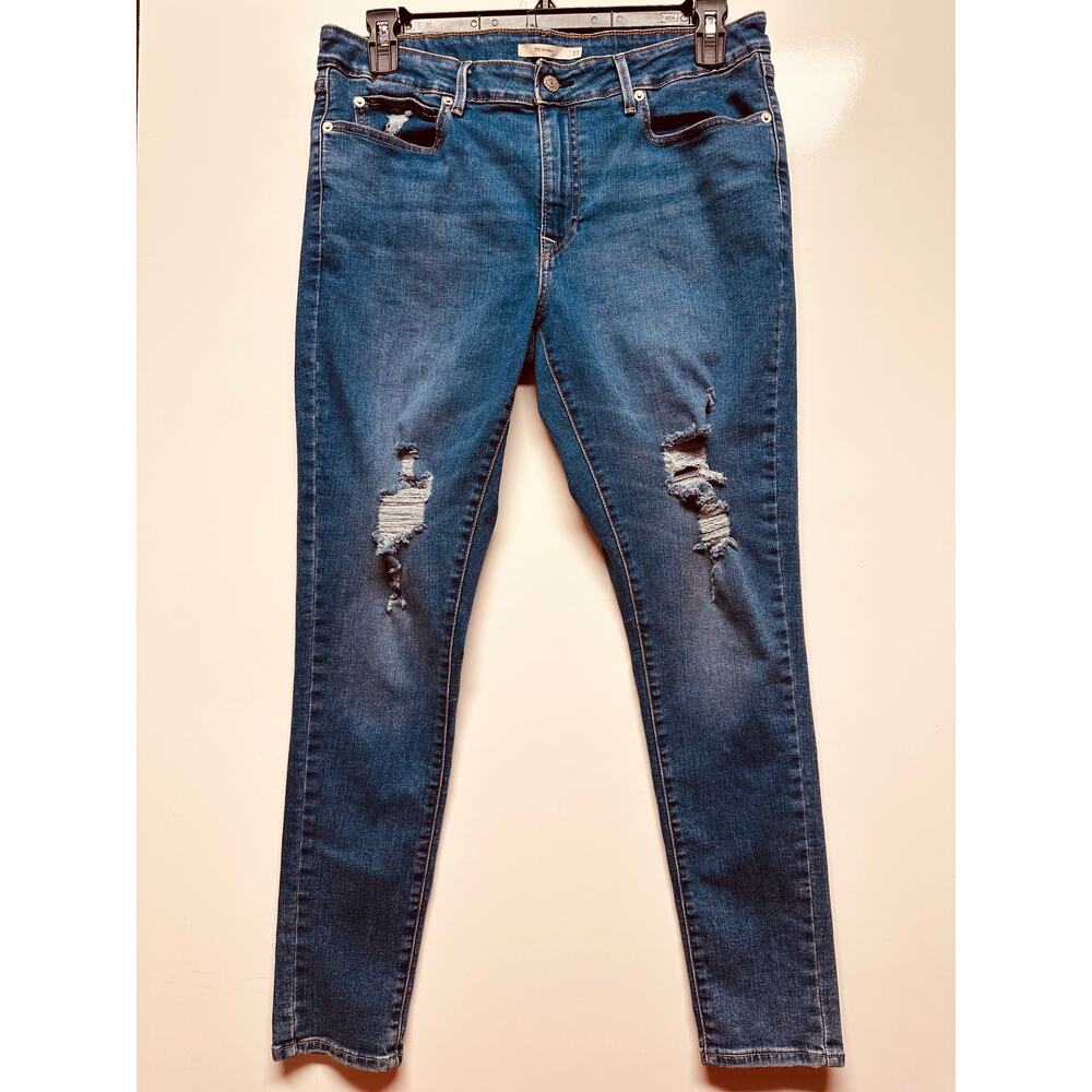 Levi Strauss Women's 711 Skinny Distressed Blue Jeans Size 33